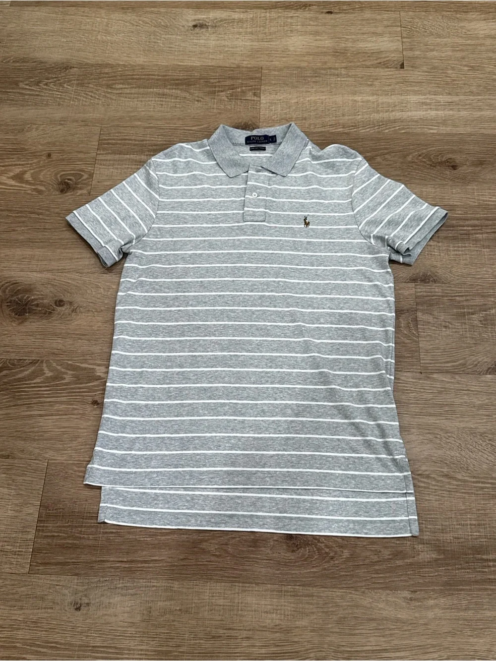 Polo Ralph Lauren Pima Soft Touch Gray White Striped Polo Shirt Men’s Large